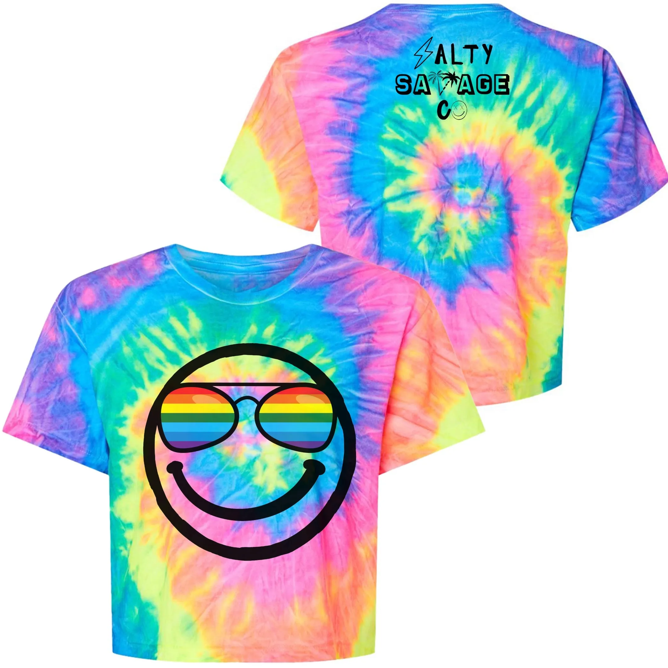 Salty Savage Ladies "OG PRIDE SMILE" Spiral Tie Dye Crop Tee