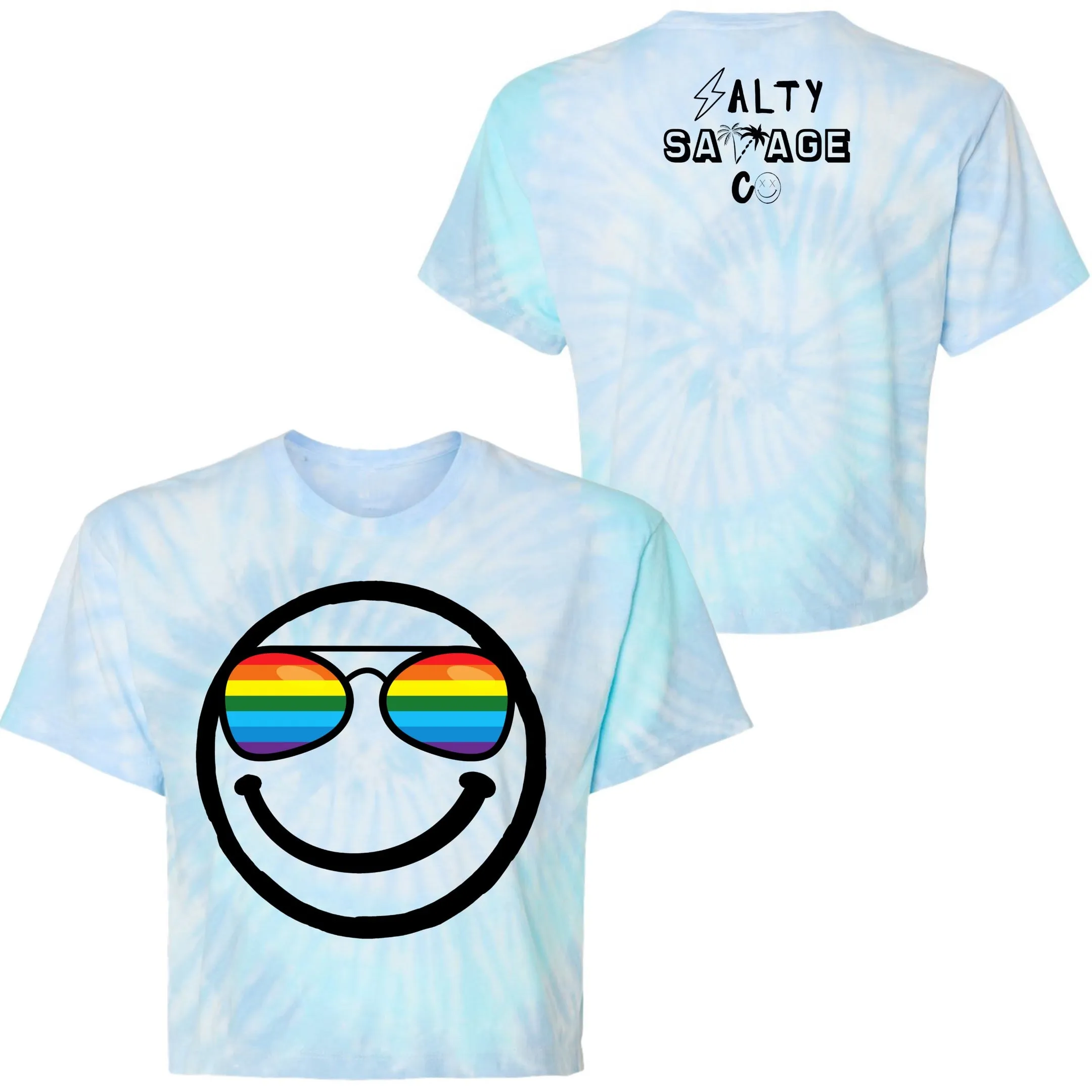 Salty Savage Ladies "OG PRIDE SMILE" Spiral Tie Dye Crop Tee