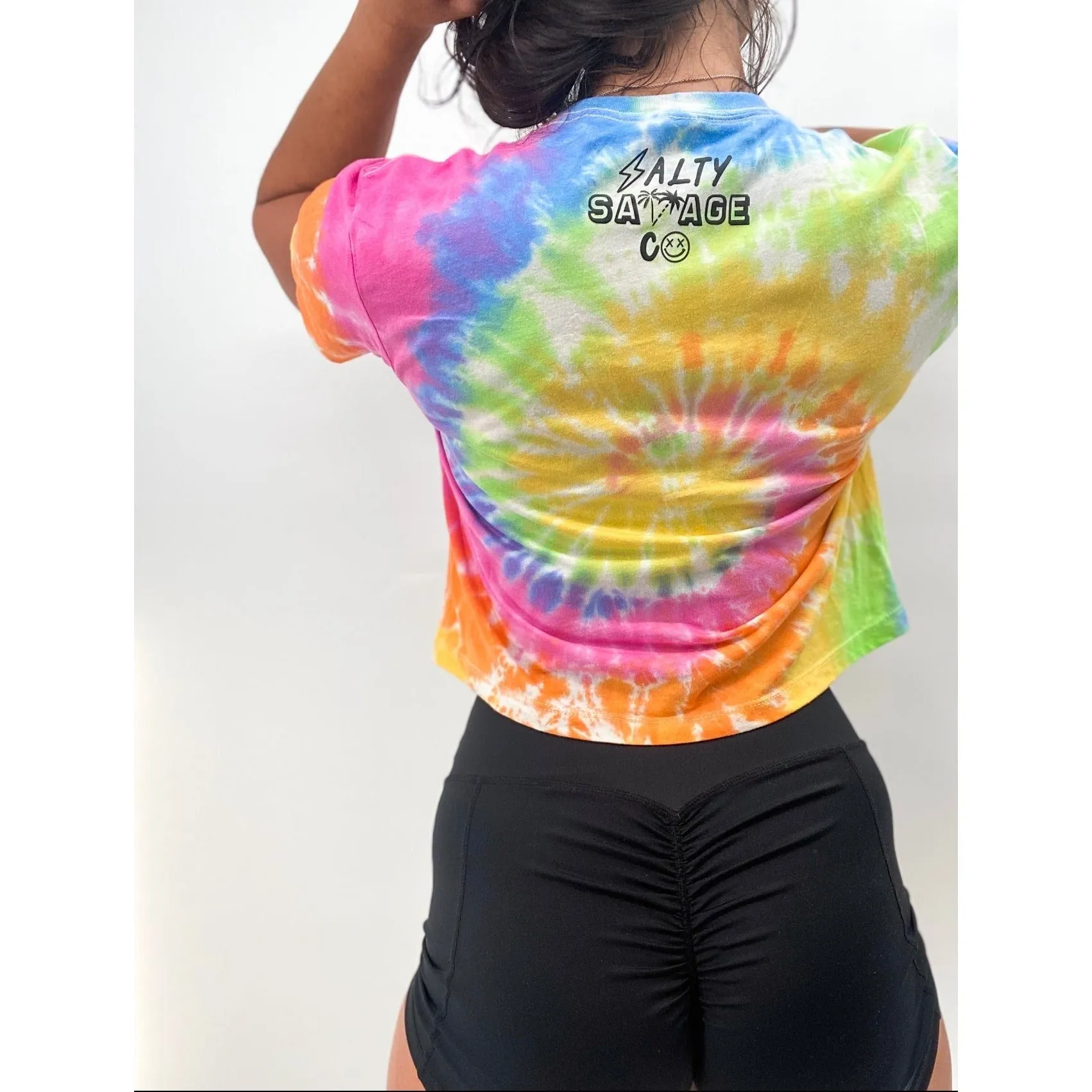 Salty Savage Ladies "OG PRIDE SMILE" Spiral Tie Dye Crop Tee