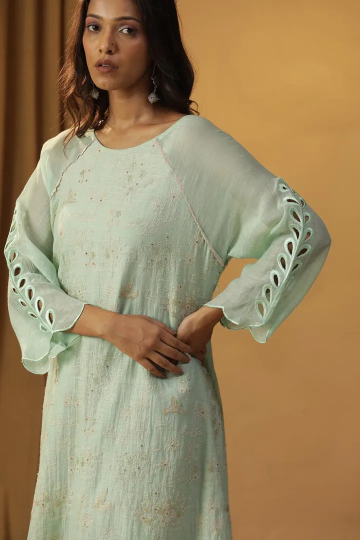 SEA GREEN EMBROIDERED SUIT SET