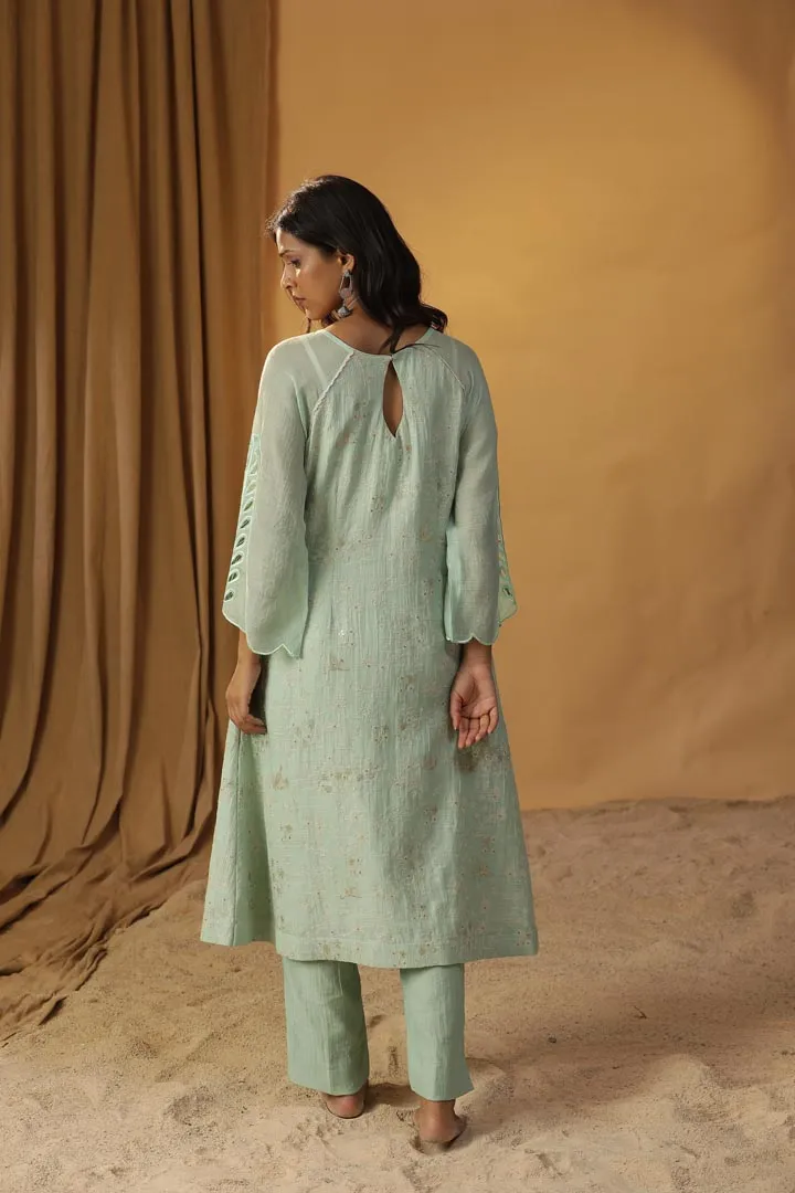 SEA GREEN EMBROIDERED SUIT SET