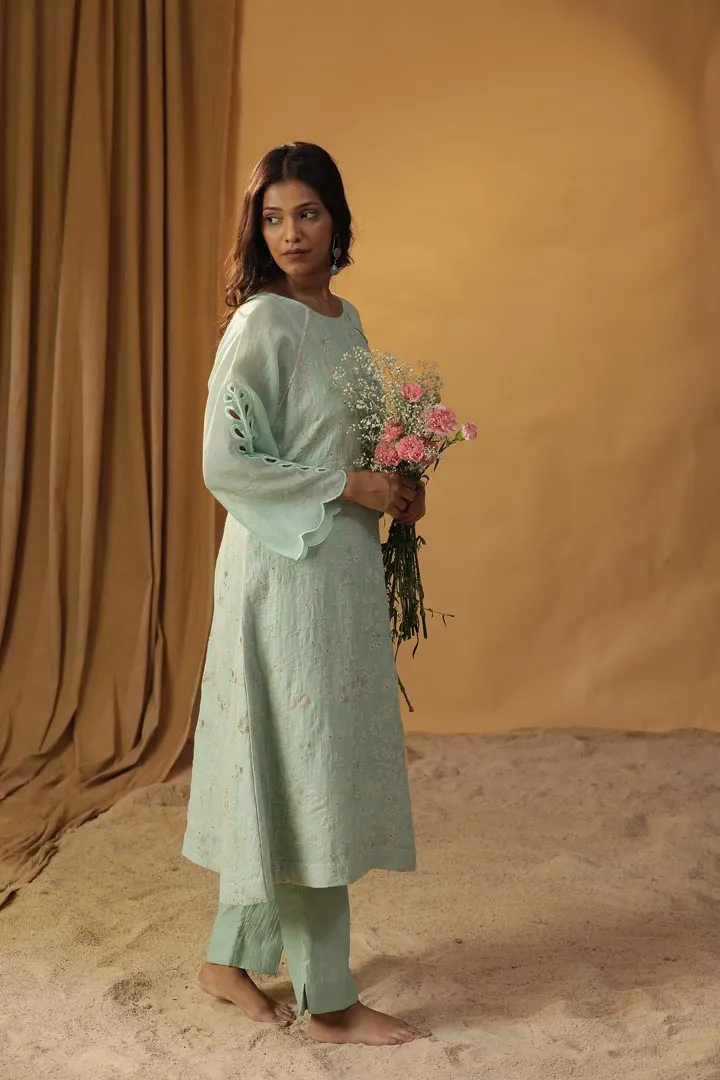 SEA GREEN EMBROIDERED SUIT SET