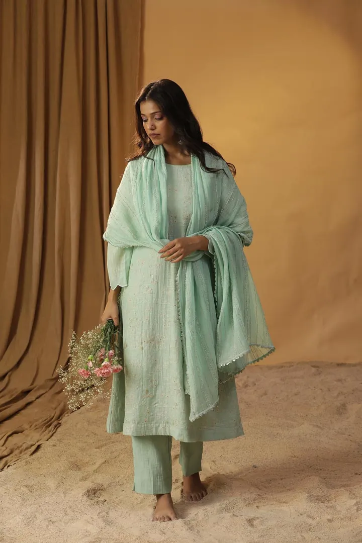 SEA GREEN EMBROIDERED SUIT SET