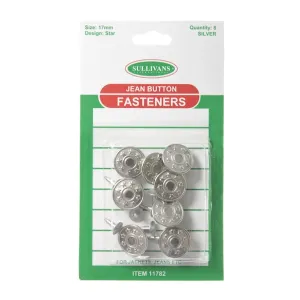 Sullivans Jean Button 8 Pack, Silver Star- 17mm