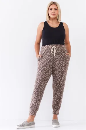 Taupe Leopard Print High Waist Soft Lounge Pants /3-2-1