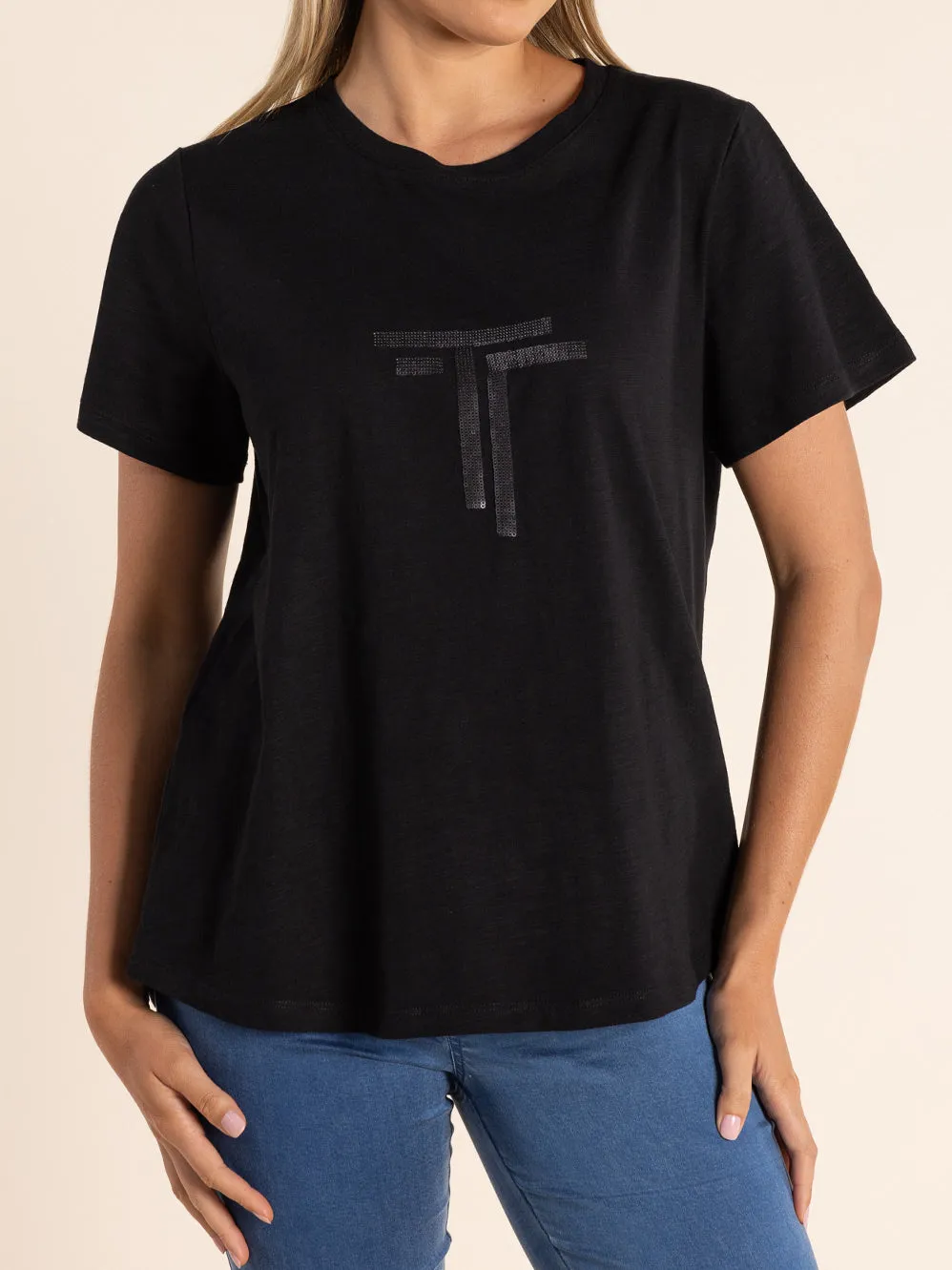 TWO-T'S LOGO SEQUIN CREW TEE