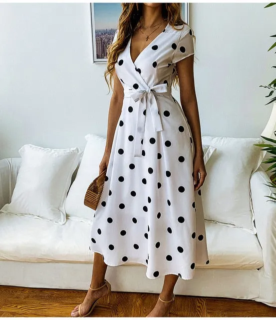 Vintage Dress Casual Polka Dot Print A-Line Party Dresses