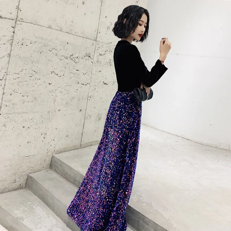 wei yin AE0201 Saudi Arabic Long Sleeve Evening Dress Muslim 2019 V Neck Sequin Gown Dubai Women Dresses Evening Party Dress