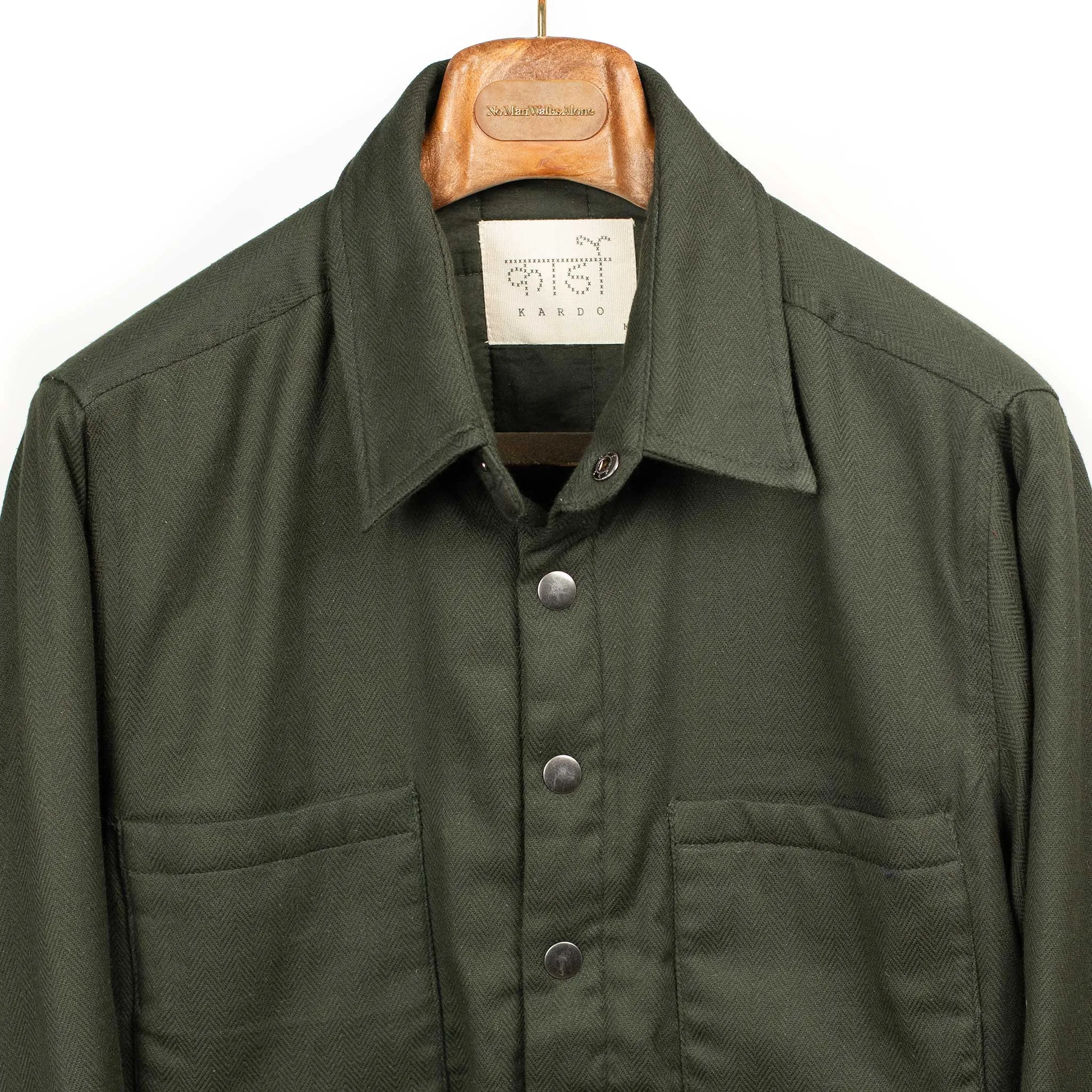 Woody jacket in lightly quilted olive cotton herringbone