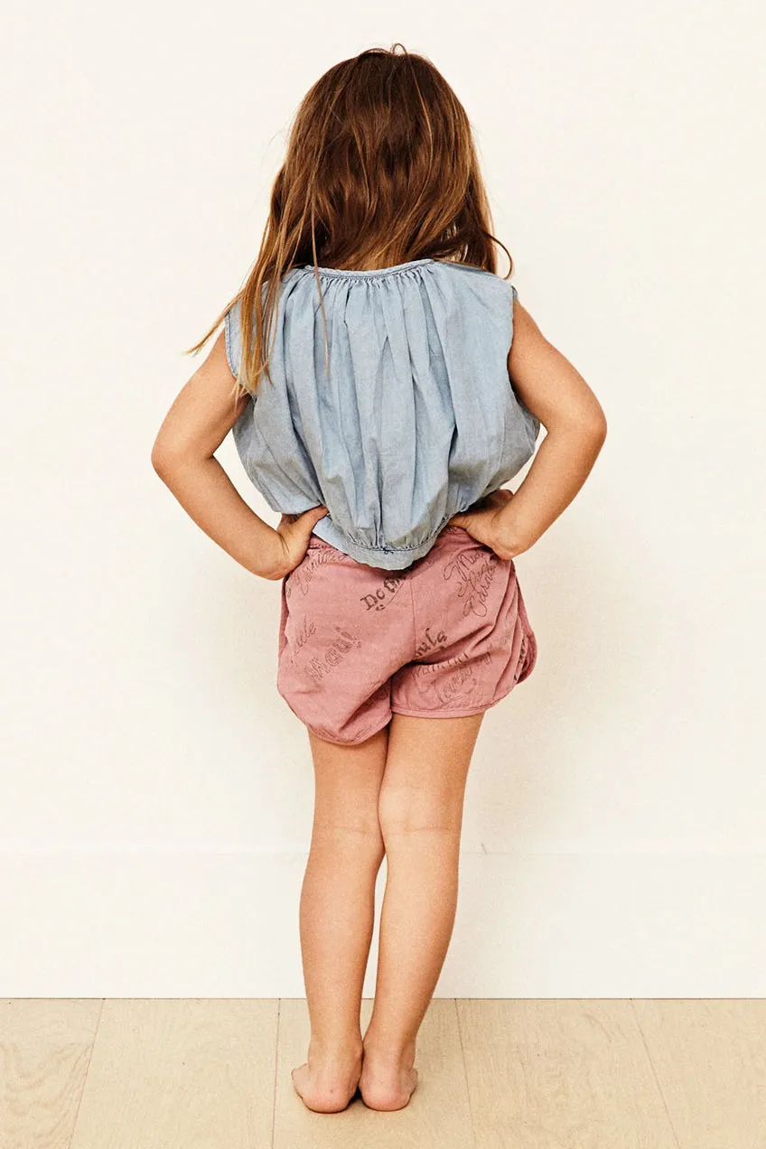 Yellow Pelota Mix Buttons Girls Blouse - Washed Denim